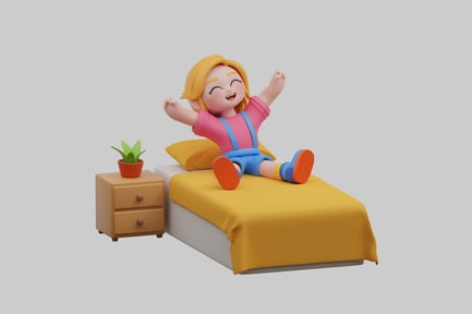 Preview: Cheerful cartoon girl on bed