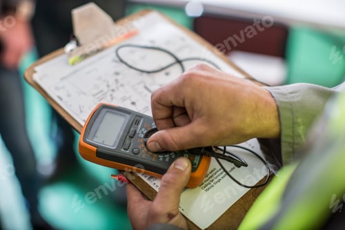Preview: Electrician holding mobile device