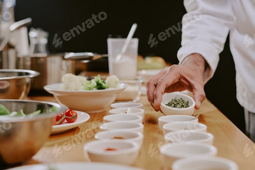 Preview: Middle Aged Caucasian Man Preparing Ingredients during Cooking Class Session