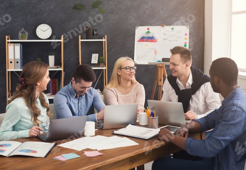 Preview: Business Corporate Meeting Of Multiethnic Team. Young Happy Successful People Brainstorming