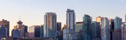 Preview: Panoramic View of Modern City Building Skyline. Sunny Winter Sunrise