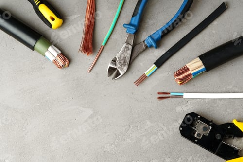 Preview: Electrical Tools and Wires on Gray Surface