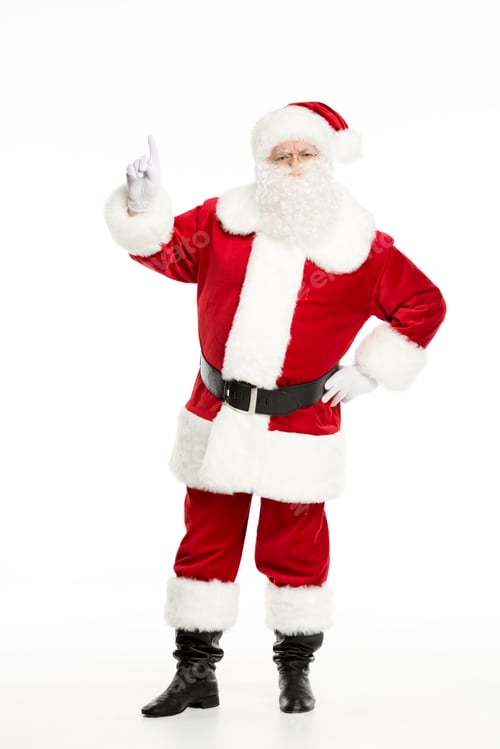 Preview: Full length view of Santa Claus posing and gesturing isolated on white