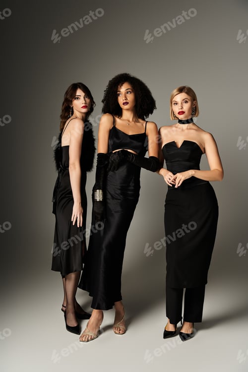 Preview: Elegant diversity: three women in black dresses