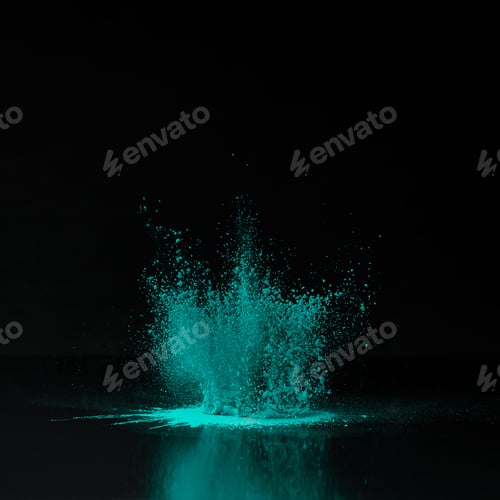 Preview: green holi powder explosion on black, Indian festival of colours