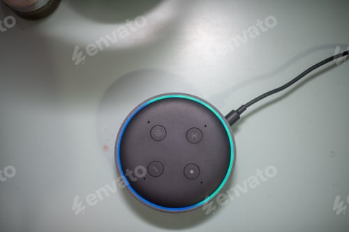 Preview: High angle view shot from directly above of smart speaker