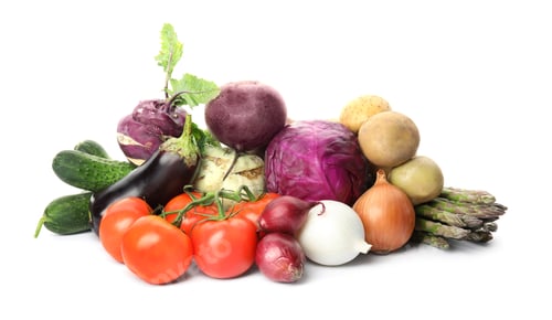 Preview: Heap of fresh ripe vegetables on white background. Organic food