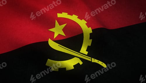 Preview: Realistic shot of the waving flag of Angola with interesting textures
