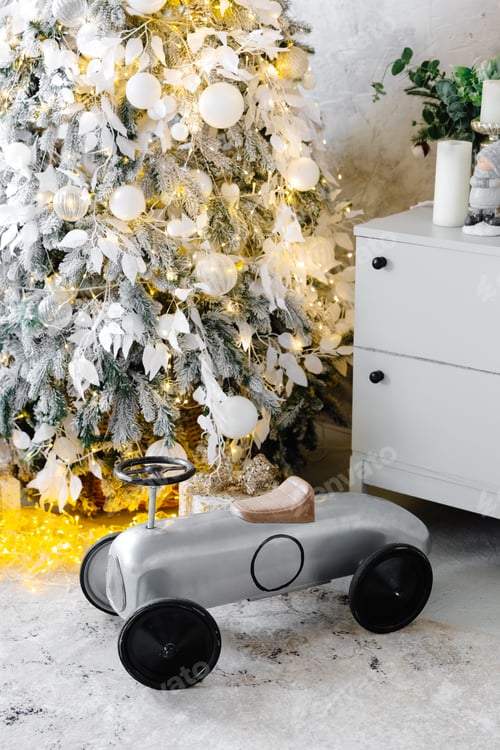 Preview: White Christmas tree decorating cozy living room interior