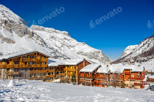 Preview: Alpine winter mountain landscape. French Alps with snow.