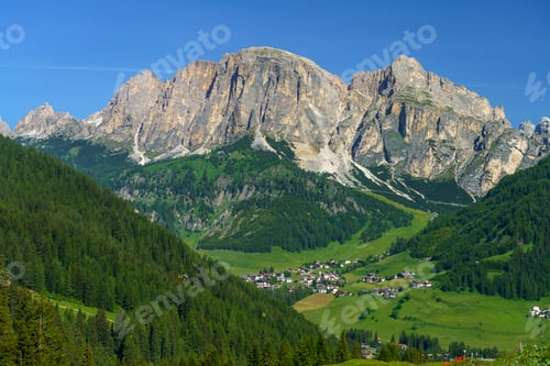 Preview: Mountain landscape along the road to Campolongo pass, Dolomites