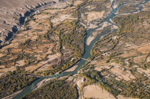 Preview: Top view image of Ladakh city and Indus river