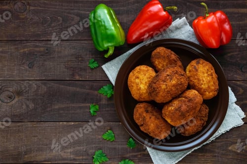 Preview: Meat mini-rolls (cutlet) with boiled egg. The top view