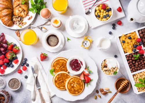Breakfast Still Life with Pancakes and Fresh Fruit