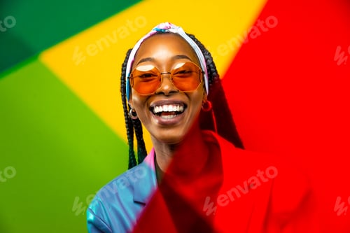 Preview: Beautiful afro woman with pigtails and stylish clothes