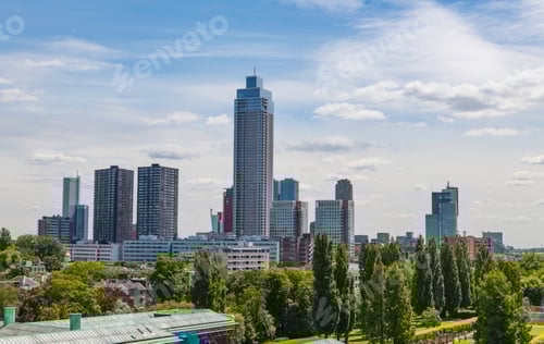 Preview: the skyline of rotterdam with new buildings and lot of greenery