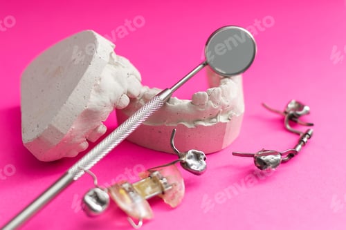 Preview: Dental models top view. Jaw models with different problems. Treatment of dental diseases concept