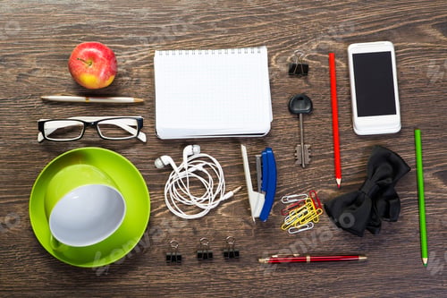 Preview: items laid on the table, still life