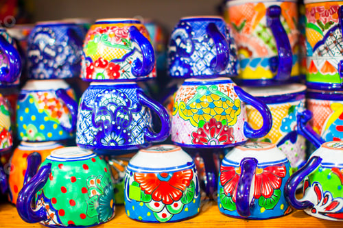 Preview: Colorful traditional mexican ceramics on the street market