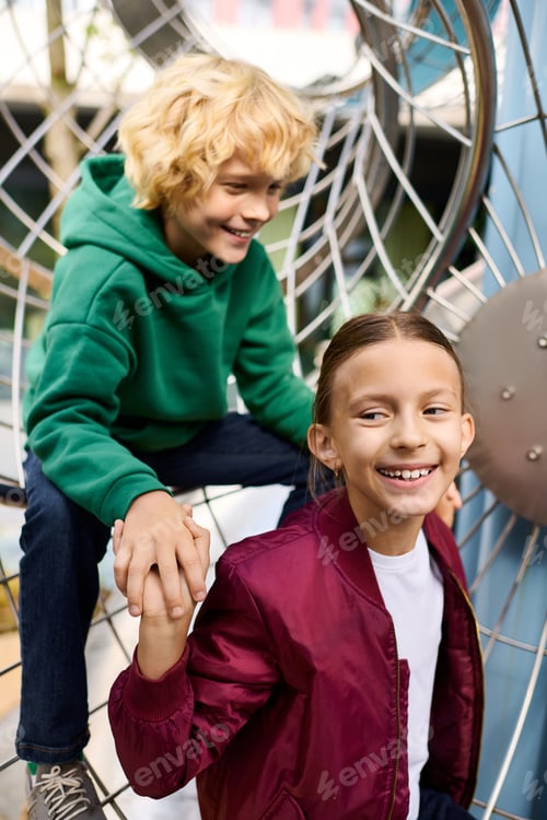 Preview: Joyful autumn moments shared by children in playful adventure at the playground