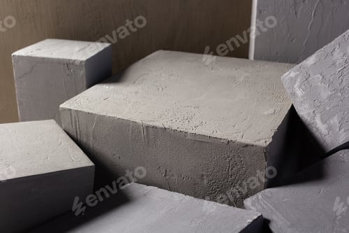 Preview: Concrete cube or construction brick at abstract background texture