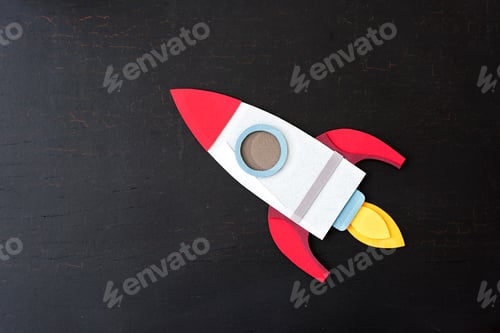 Preview: Rocket Spaceship Paper Craft Launch on Black Background