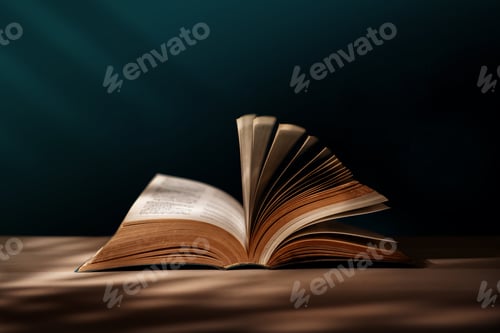 Preview: Open book illuminated in dark background, reading, wisdom, spirituality