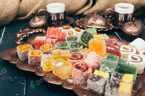 Preview: traditional eastern desserts on wooden background