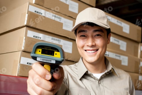 Preview: Male Chinese warehouse worker with scanner