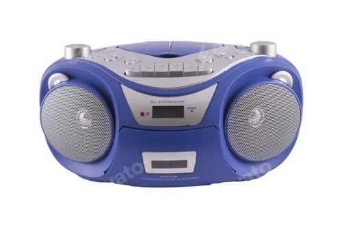 Preview: Old blue stereo radio with tape deck, radio and cd on a white background
