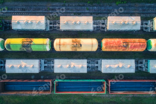 Preview: Aerial view of railway wagons. Cargo trains