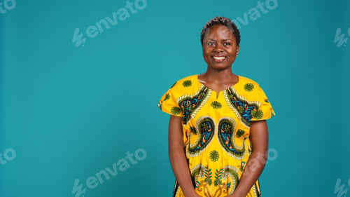 Preview: Portrait of natural smiling woman dressed in traditional ethnic clothes