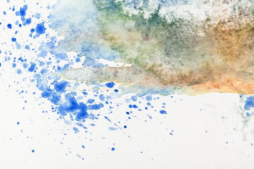 Preview: Watercolor Abstract with Blue Splatters on White Surface