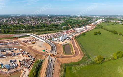 Preview: Aerial view of the extensive HS2 construction site at Water Orton and Coleshill near Birmingham, UK