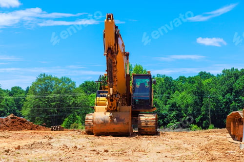 Preview: During sunny day, an excavator is on a construction site