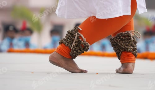 Preview: Foot of an Indian woman dancing kathak on the stage