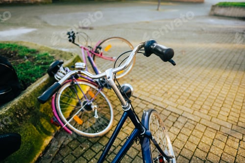 Preview: Bicycle bike on a city street in Europe. Outdoor activities