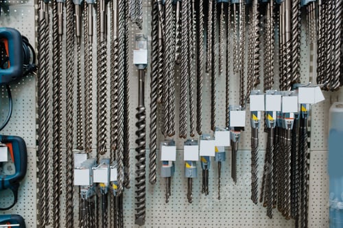 Preview: Showcase with concrete drills in the tool shop