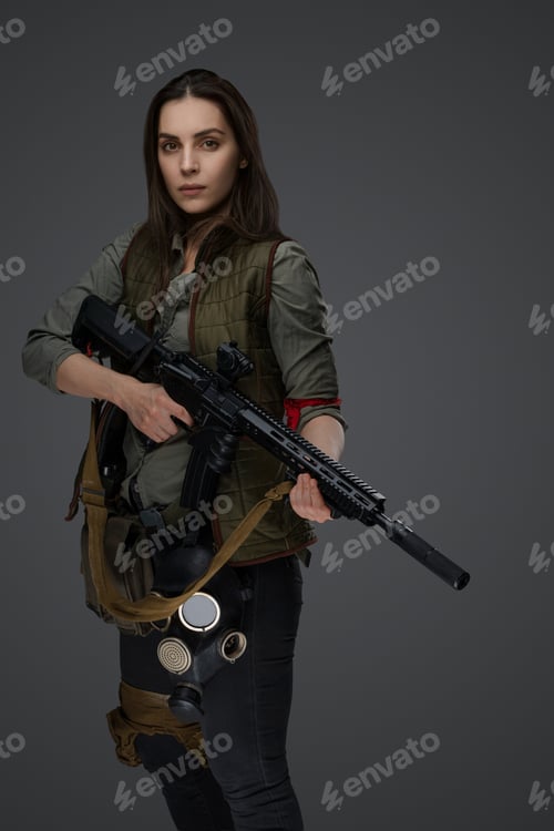 Preview: Middle Eastern Survivalist Woman with Rifle