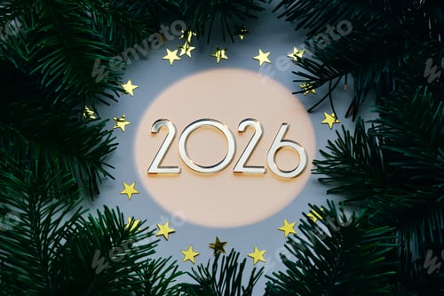 Visualização: Fundo amarelo de Ano Novo com o número do próximo ano de 2026.