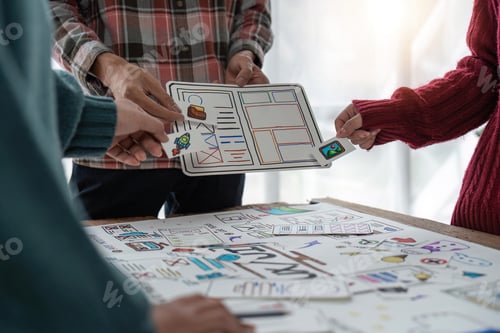 Preview: Close up group of asian creative team programing designers participate in all phases of the ux and