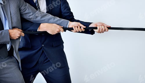 Preview: Competing for success. Studio shot of two businessmen pulling on a rope.