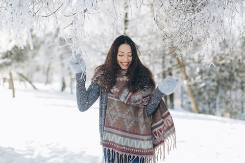 Preview: A portrait of a girl with a beautiful smile in the winter, snowly and sunny day on the outdoors.