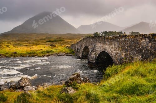 Preview: Bridge on Sligachan with Cuillins Hills in the background, Scotland