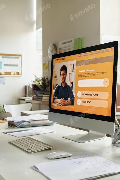 Visualização: Trabalhando em um escritório moderno usando um novo software de negócios