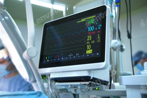 Preview: Heart rate and patient condition control monitor in hospital theater room during surgery operation
