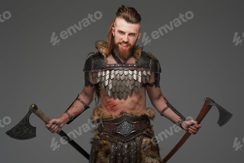 Preview: Bearded Viking warrior dressed in fur and light armor