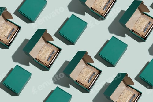 Preview: Pattern made from green cardboard box with microgreen set