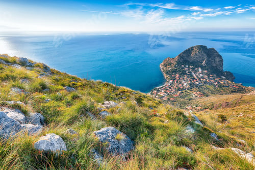 Preview: Spectacular view of Santa Flavia town with cape Zafferano and national park Orientata Pizzo Cane.