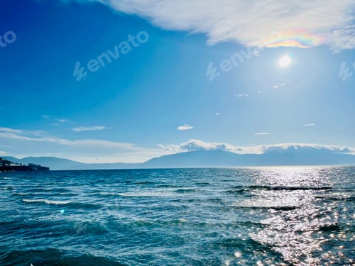 Preview: Scenic sunset over Ioninan sea in Vlore Albania. Vertical photo.